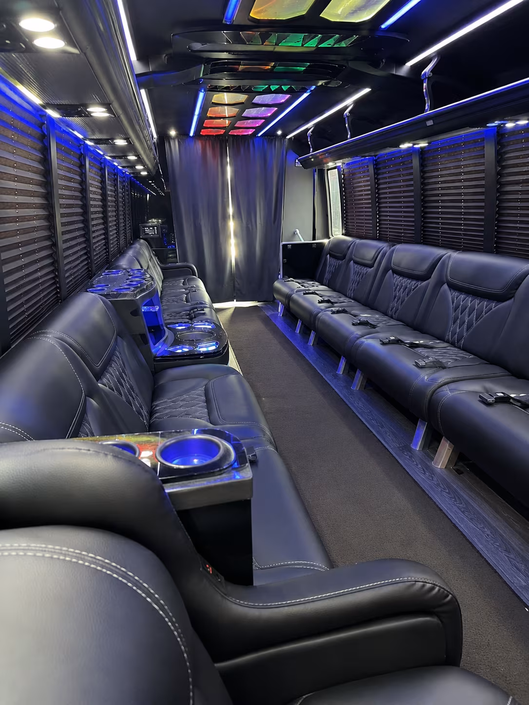 Interior of a party bus rental serving Hialeah