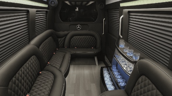Interior of Charter Bus Company Kendall's 14 Passenger Sprinter Limousine in Kendall