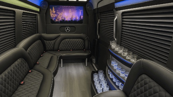 Interior of Charter Bus Company Miami Beach's 14 Passenger Sprinter Limousine in Miami Beach