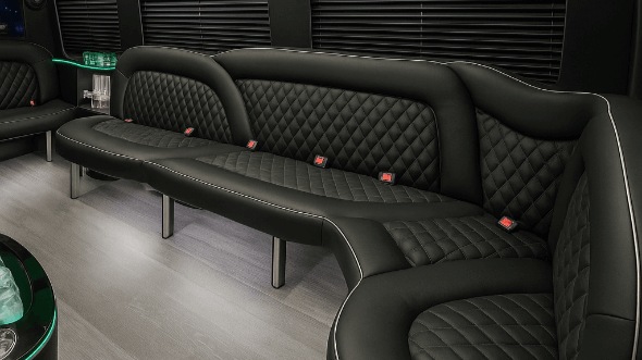 Interior of Charter Bus Company Miami's 14 Passenger Sprinter Limousine in Miami