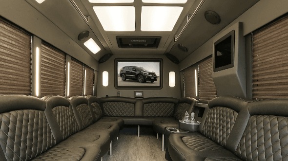 Interior of Charter Bus Company Kendall's 25 Passenger Party Bus in Kendall