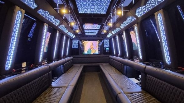 Interior of Charter Bus Company Miami Gardens's 40 Passenger Party Bus in Miami Gardens
