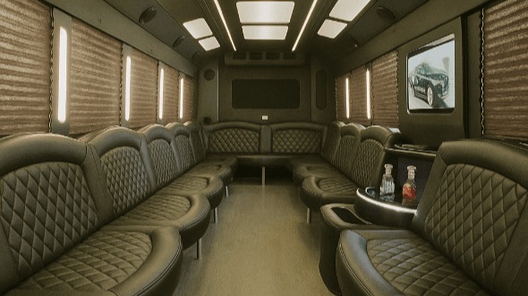 Interior of Charter Bus Company Kendall's 50 Passenger Party Bus in Kendall